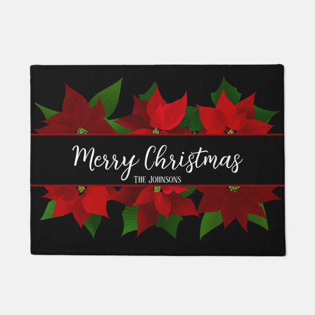Merry Christmas Red Poinsettias  Doormat (Front)