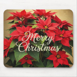 Merry Christmas Red Poinsettias Mouse Mat