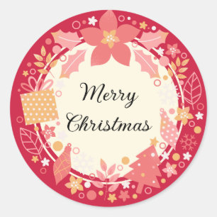 Merry Christmas red presents and decoration Classic Round Sticker