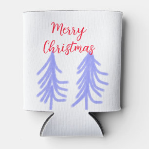 Merry Christmas red purple pastel pine tree waterc Can Cooler