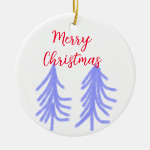Merry Christmas red purple pastel pine tree waterc Ceramic Tree Decoration