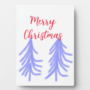 Merry Christmas red purple pastel pine tree waterc Plaque