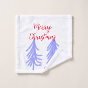 Merry Christmas red purple pastel pine tree waterc Wash Cloth