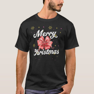 Merry Christmas Red Ribbon Bow Snowflakes Holiday T-Shirt