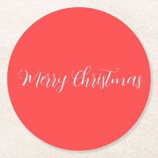 Merry Christmas Red  Round Paper Coaster