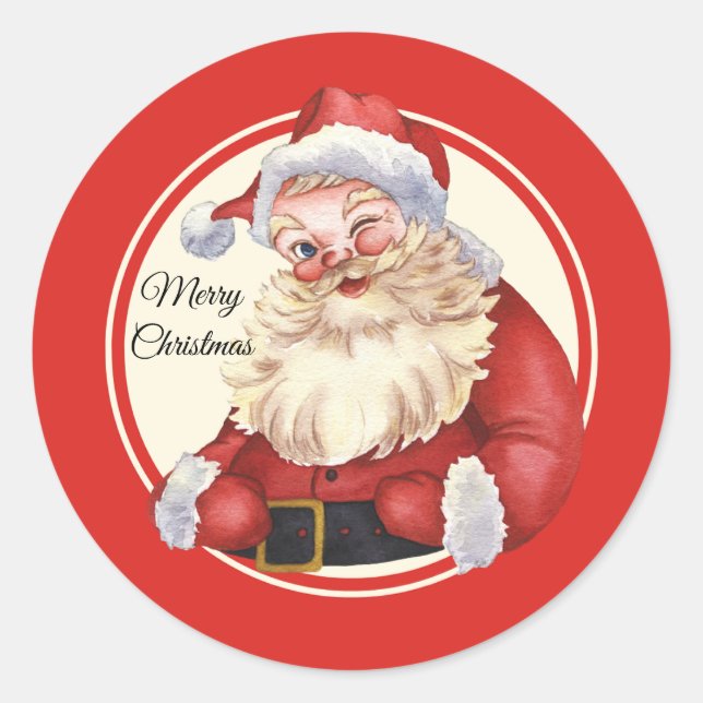 Merry Christmas red Santa Classic Round Sticker (Front)