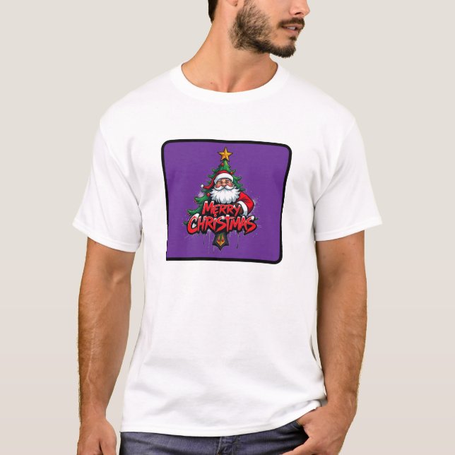 Merry Christmas Red Santa Clause Christmas Tree T-Shirt (Front)