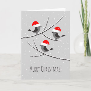 Merry Christmas Red Santa Hat Birds Card
