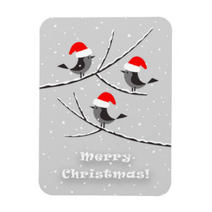 Merry Christmas Red Santa Hat Birds Magnet