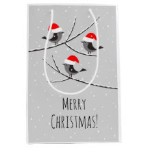 Merry Christmas Red Santa Hat Birds Snow Medium Gi