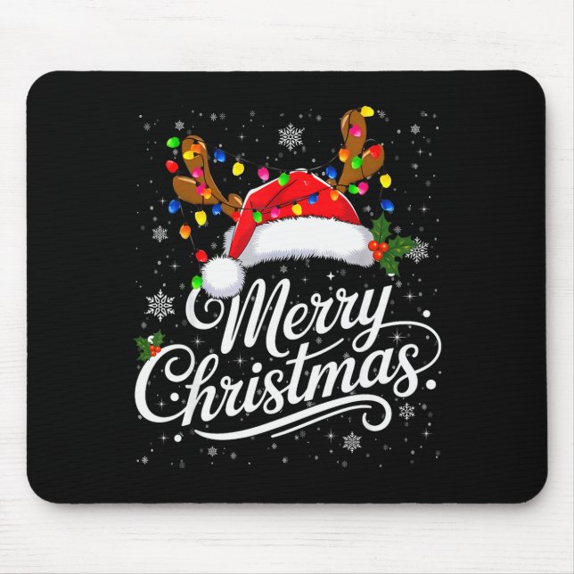 Merry Christmas Red Santa Hat Reindeer Family Xmas Mouse Mat (Front)