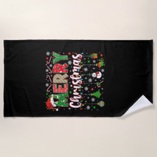 Merry Christmas Red Santa Hat Reindeer Santa Match Beach Towel