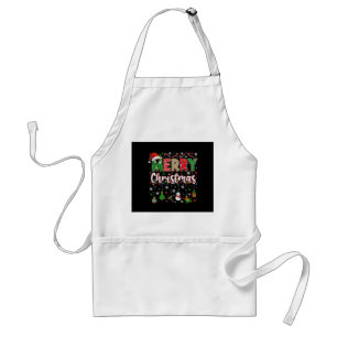 Merry Christmas Red Santa Hat Reindeer Santa Match Standard Apron
