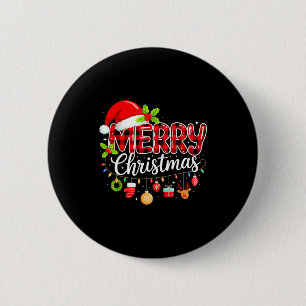 Merry Christmas Red Santa Hat Reindeer Xmas 6 Cm Round Badge