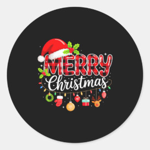 Merry Christmas Red Santa Hat Reindeer Xmas Classic Round Sticker