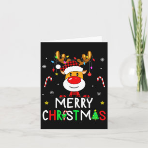 Merry Christmas Red Santa Hat Reindeer Xmas Family Card