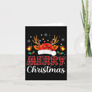 Merry Christmas Red Santa Hat Reindeer Xmas Family Card