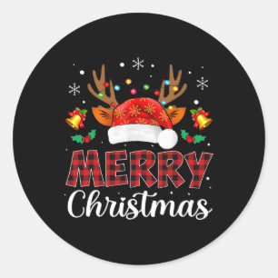 Merry Christmas Red Santa Hat Reindeer Xmas Family Classic Round Sticker