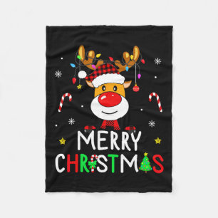 Merry Christmas Red Santa Hat Reindeer Xmas Family Fleece Blanket