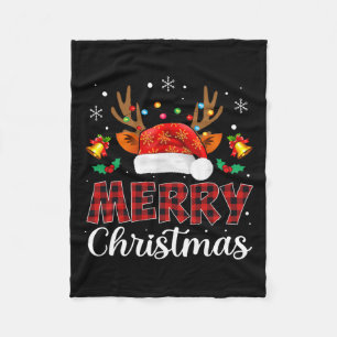 Merry Christmas Red Santa Hat Reindeer Xmas Family Fleece Blanket