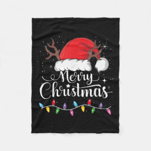 Merry Christmas Red Santa Hat Reindeer Xmas Family Fleece Blanket