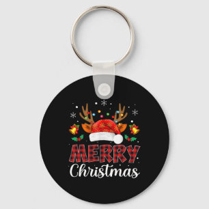 Merry Christmas Red Santa Hat Reindeer Xmas Family Key Ring