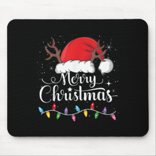 Merry Christmas Red Santa Hat Reindeer Xmas Family Mouse Mat
