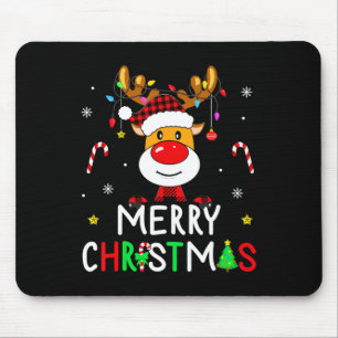 Merry Christmas Red Santa Hat Reindeer Xmas Family Mouse Mat