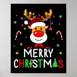Merry Christmas Red Santa Hat Reindeer Xmas Family Poster