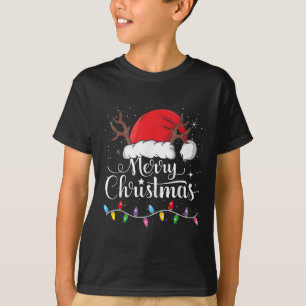 Merry Christmas Red Santa Hat Reindeer Xmas Family T-Shirt