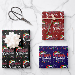Merry Christmas Red Santa Hat Reindeer Xmas Family Wrapping Paper Sheet