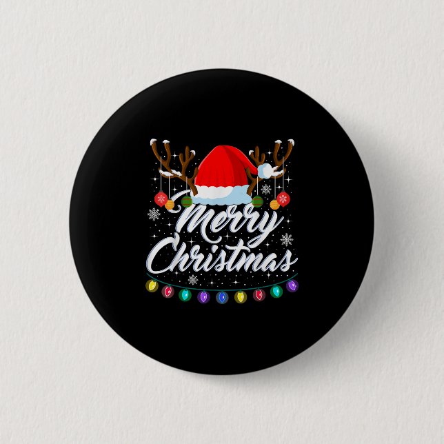Merry Christmas Red Santa Hat Reindeer Xmas Matchi 6 Cm Round Badge (Front)