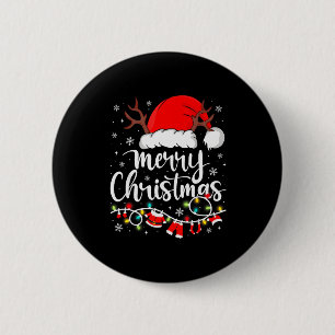Merry Christmas Red Santa Hat Reindeer Xmas Matchi 6 Cm Round Badge