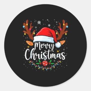 Merry Christmas Red Santa Hat Reindeer Xmas Matchi Classic Round Sticker