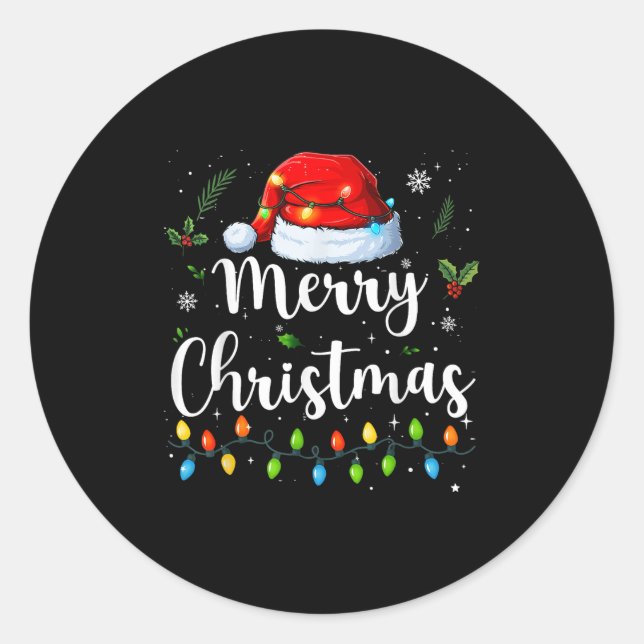 Merry Christmas Red Santa Hat Reindeer Xmas Matchi Classic Round Sticker (Front)