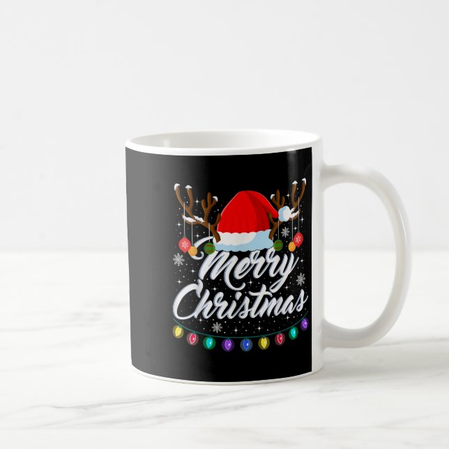 Merry Christmas Red Santa Hat Reindeer Xmas Matchi Coffee Mug (Right)