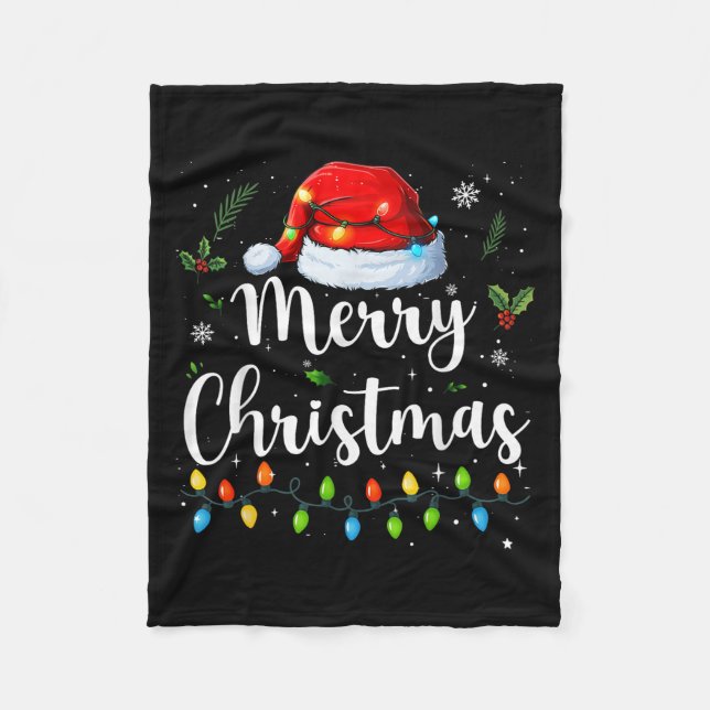 Merry Christmas Red Santa Hat Reindeer Xmas Matchi Fleece Blanket (Front)