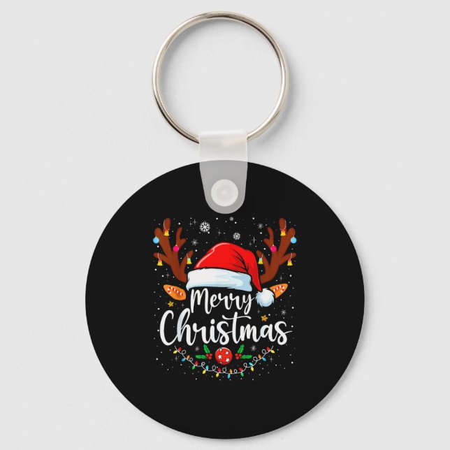 Merry Christmas Red Santa Hat Reindeer Xmas Matchi Key Ring (Front)