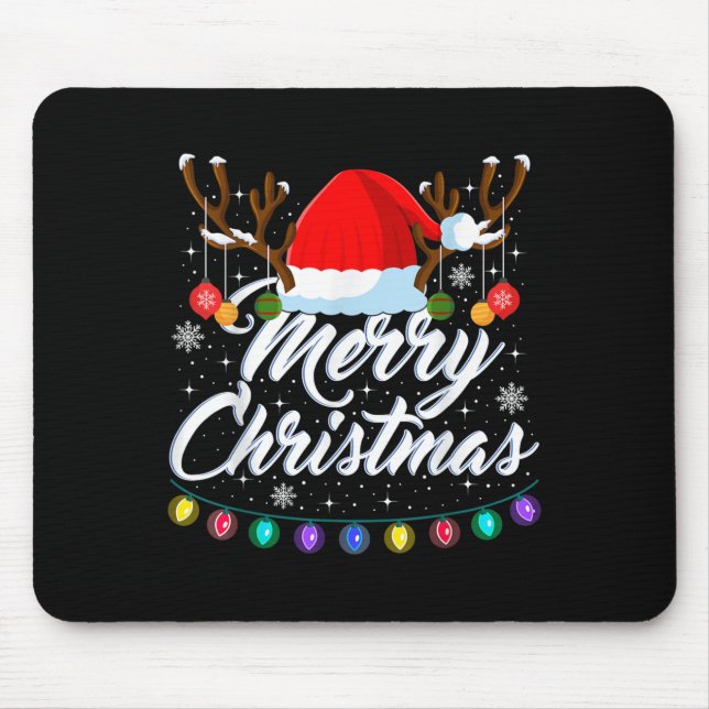 Merry Christmas Red Santa Hat Reindeer Xmas Matchi Mouse Mat (Front)