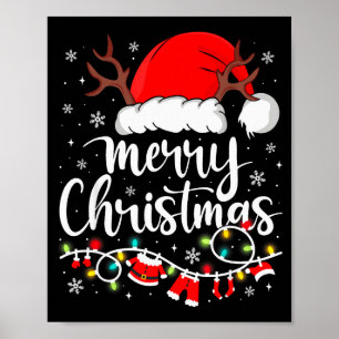 Merry Christmas Red Santa Hat Reindeer Xmas Matchi Poster