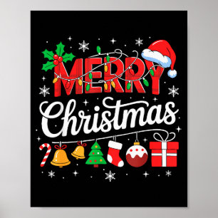 Merry Christmas Red Santa Hat Reindeer Xmas Matchi Poster