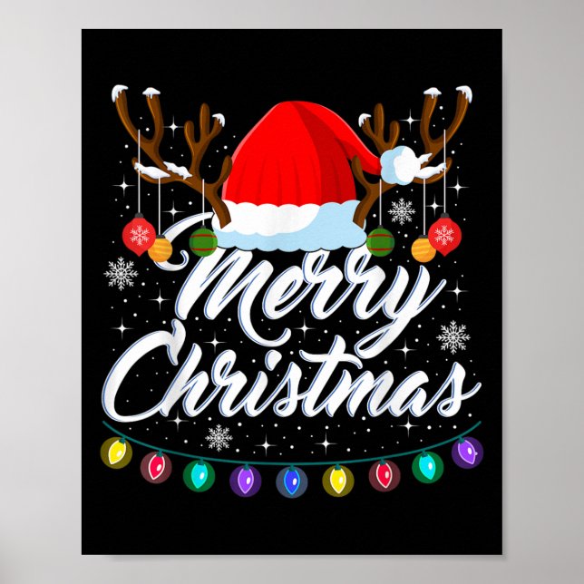 Merry Christmas Red Santa Hat Reindeer Xmas Matchi Poster (Front)