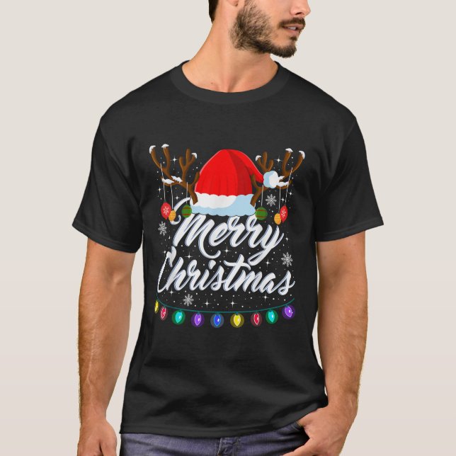 Merry Christmas Red Santa Hat Reindeer Xmas Matchi T-Shirt (Front)