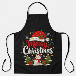 Merry Christmas Red Santa Snowman Xmas Lights Apron