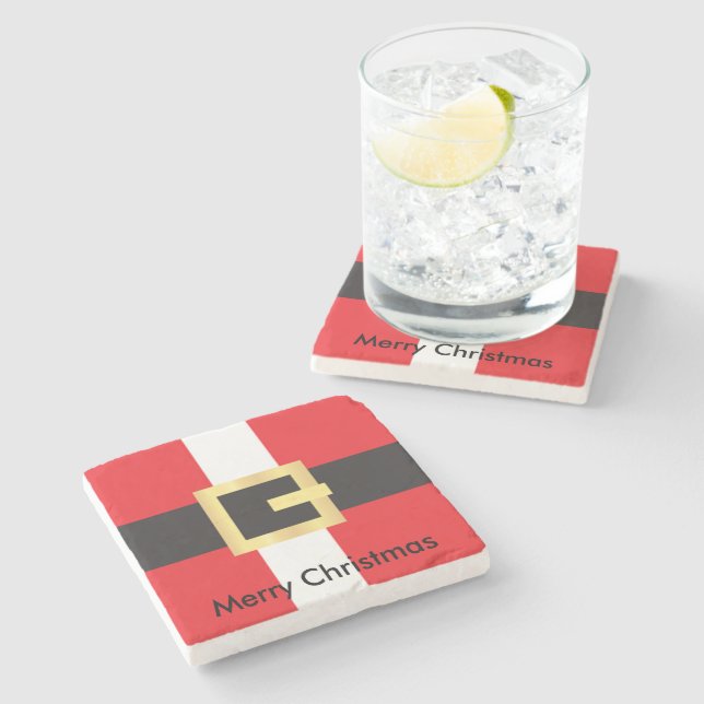 Merry Christmas Red Santa Suit Stone Coaster (Side)