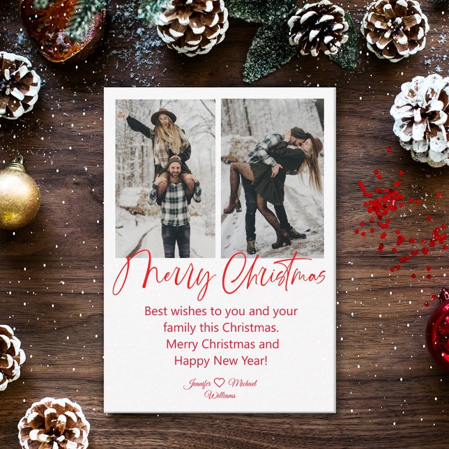 merry christmas red script 2 photos collage   card (Creator Uploaded)