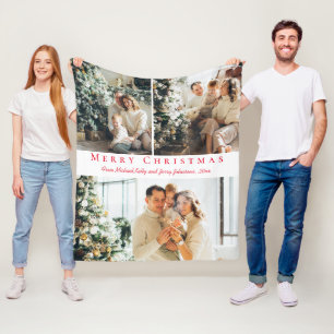 merry christmas red script 3 photos collage chic fleece blanket