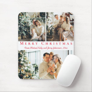 merry christmas red script 3 photos collage chic mouse mat