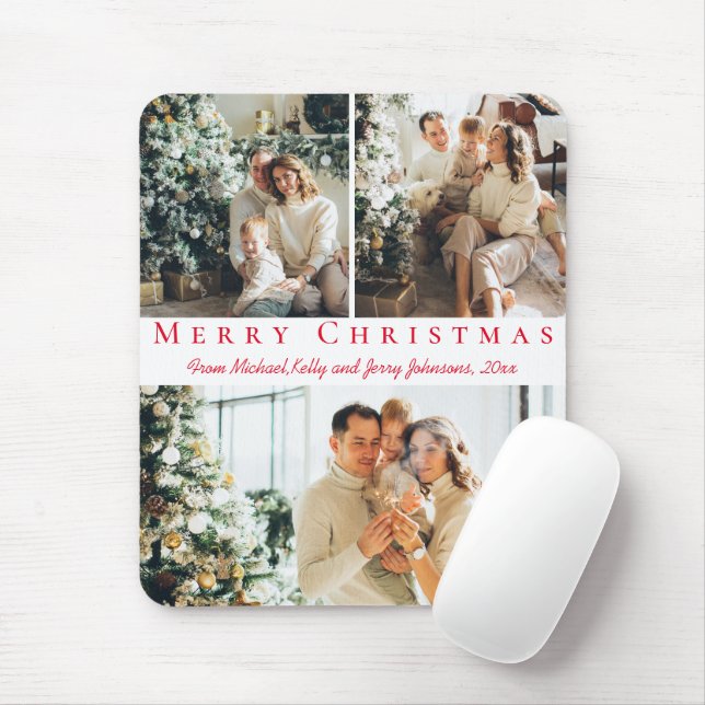 merry christmas red script 3 photos collage chic mouse mat (With Mouse)
