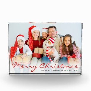 Merry Christmas Red Script Family Photo Block
